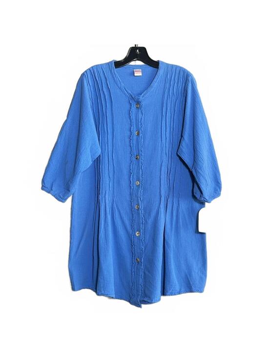Tops - Women's Textured Button Up Tunic Top Blue 3/4 Sleeve Cotton NWT Medium Boho